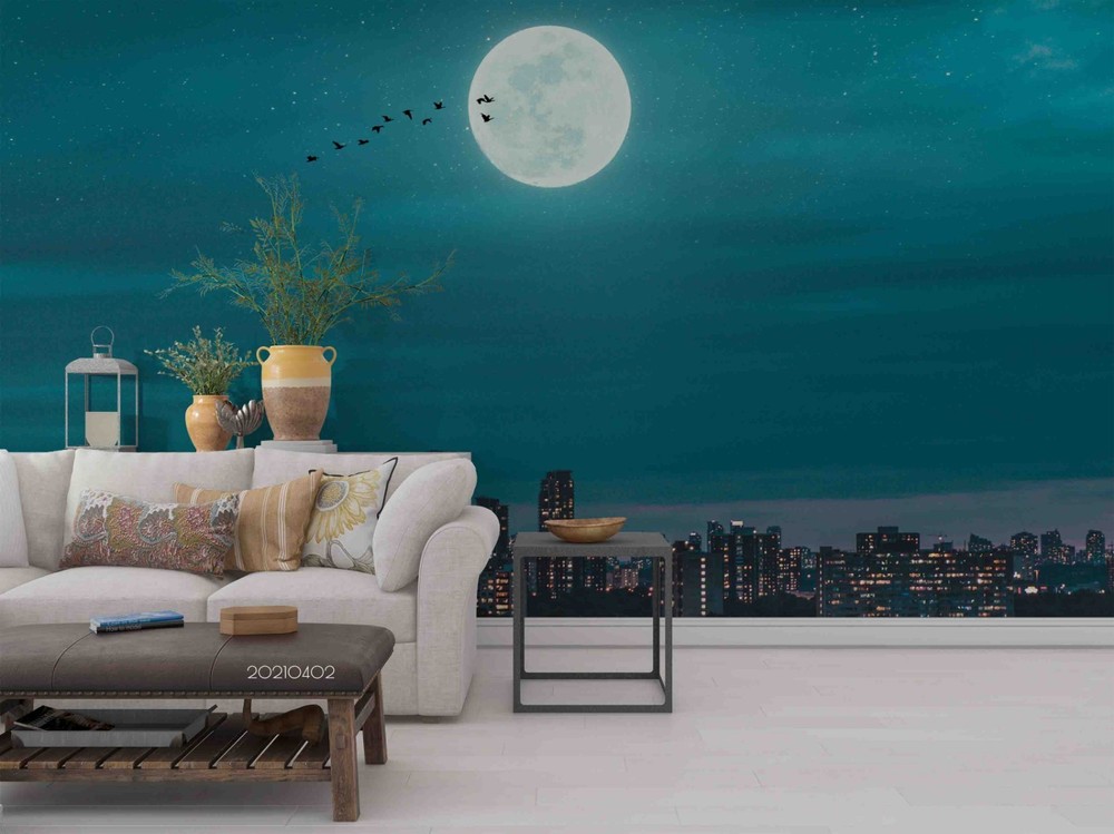 3D City Moon Starry Sky Night Scene Wall Murals Wallpaper Murals Wall Sticker