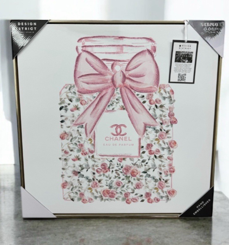 23x23 Chanel Parfum Pink Bow Wall Art Large Home Decor