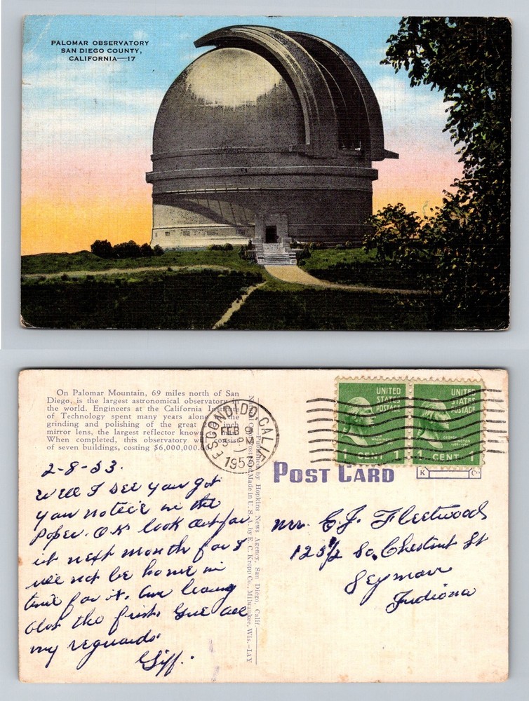 San Diego County, CA-California, Palomar Observatory Dome View Vintage Postcard