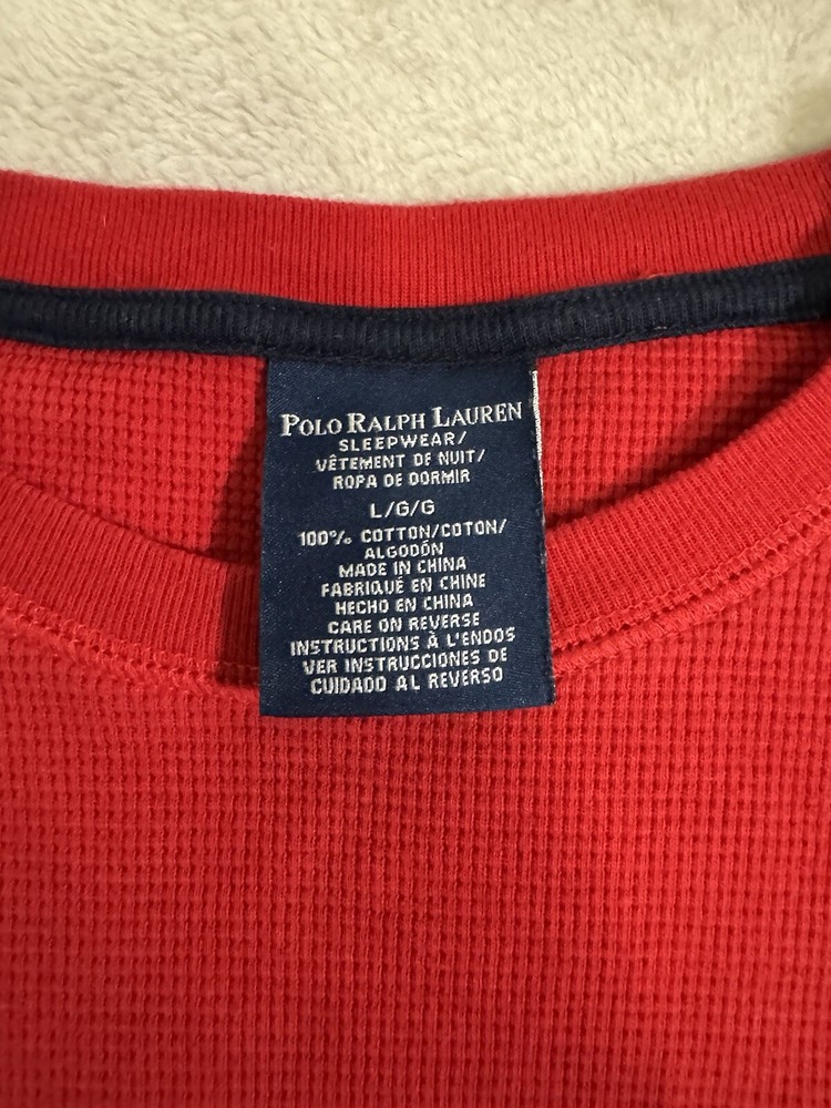 Polo Ralph Lauren Shirt Mens Large Red Waffle Knit Thermal Long Sleeve Crewneck