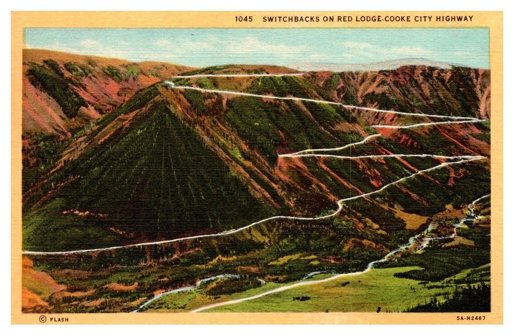 1940s Switchback Road on the Road to Cooke City Montana Vintage Postcard