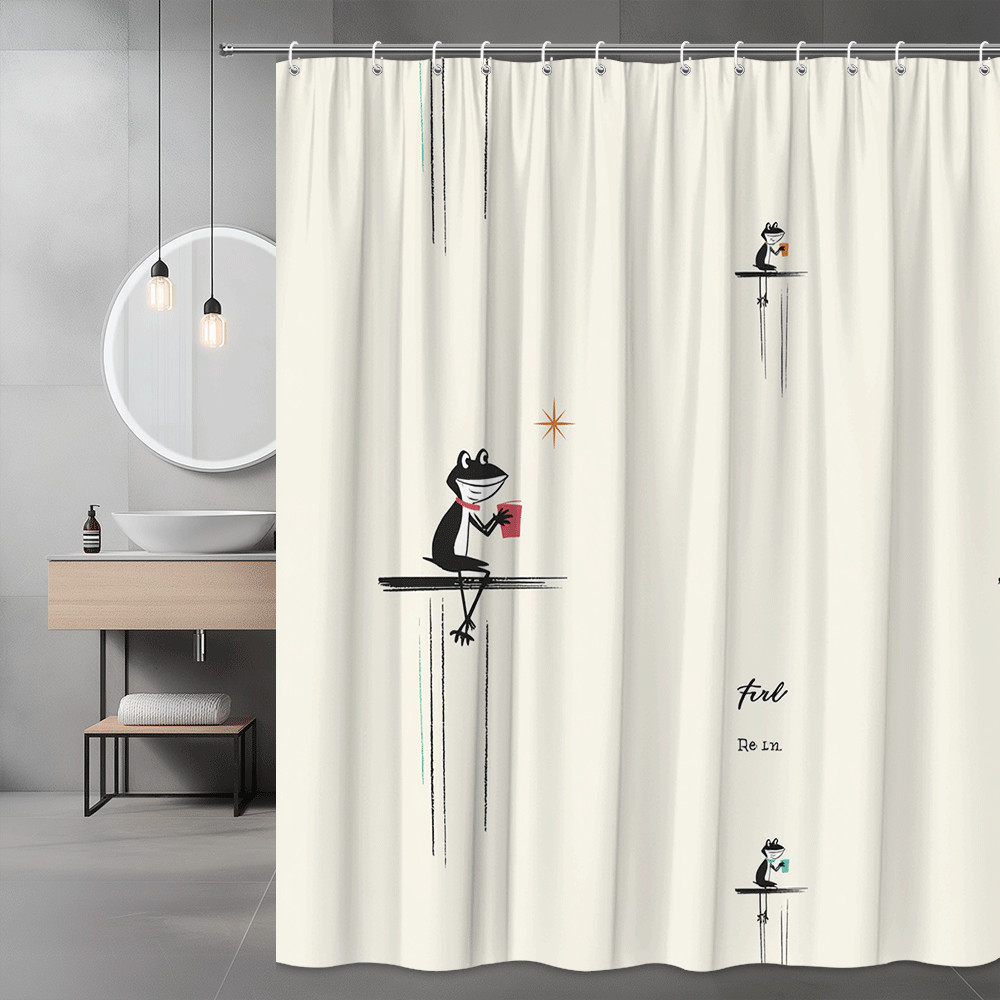 Retro Frog Print Shower Curtain, Mid Century Style Bathroom Decor