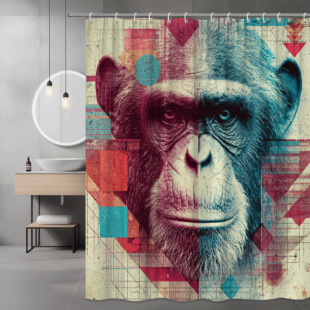 Chimpanzee Graphic Shower Curtain, Abstract Geometric Print