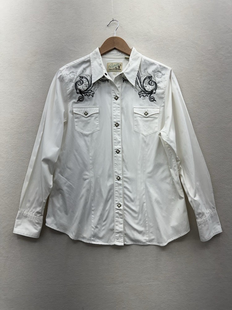 Vintage Roper Women’s XL Western Shirt White Long Sleeve Embroidered Button Up