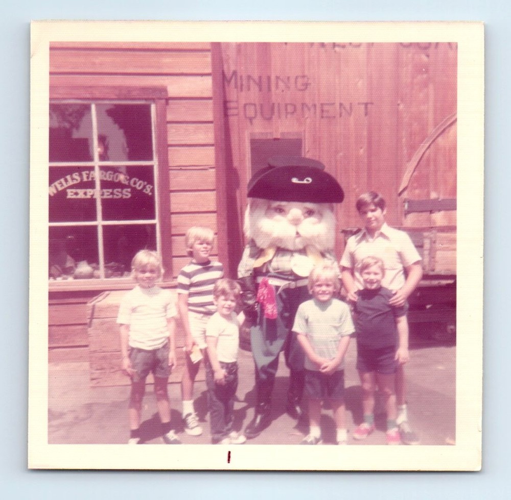 Old Vintage Square Color Photo BOYS MINER PROSPECTOR MASCOT WELLS FARGO BANK