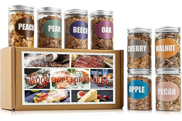 Natual Wood Chips for Smoker, (8 Gift Pack - Apple, Cherry, Oak, Pecan, Pear, Pe