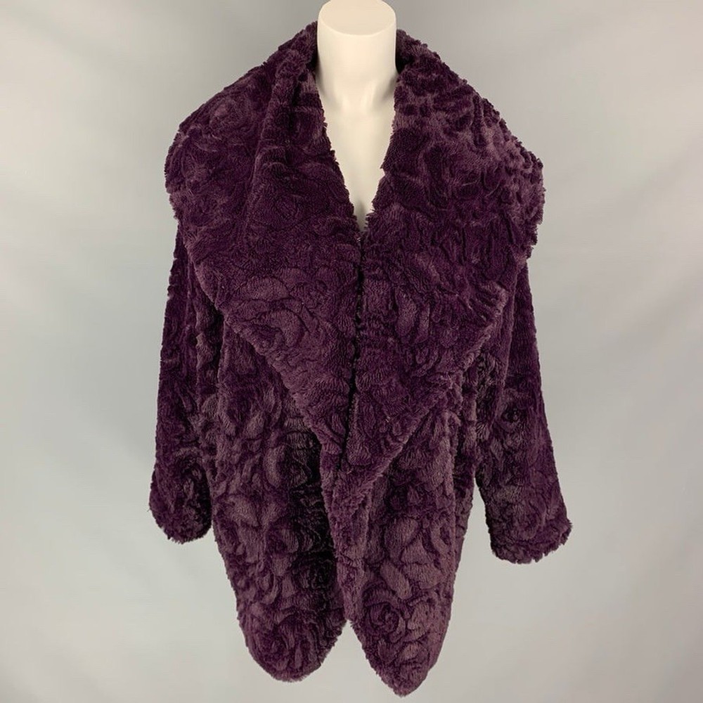 Adrienne Barbeau Fur Button Shawl/Collar Coat Wine/Fur Neck Warmer M VINTAGE New
