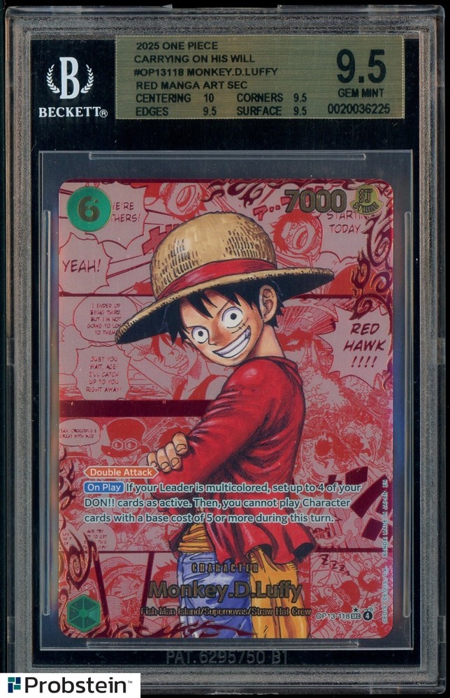 2025 One Piece OP13 EN Red Manga Alt Art #118 Monkey D. Luffy BGS 9.5 GEM MINTPROBSTEIN is actively accepting consignments !!