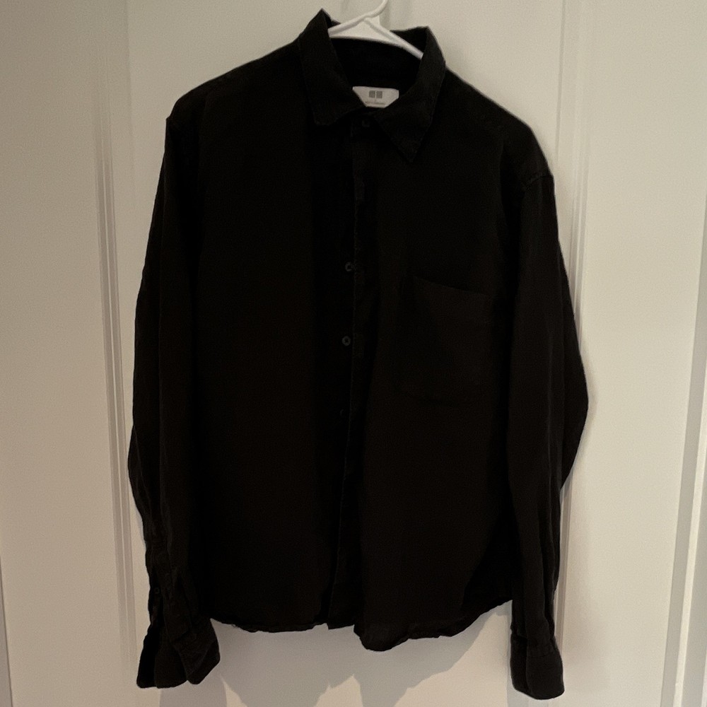 Uniqlo Women’s Black Linen Button-Up Shirt L Long Sleeve Casual