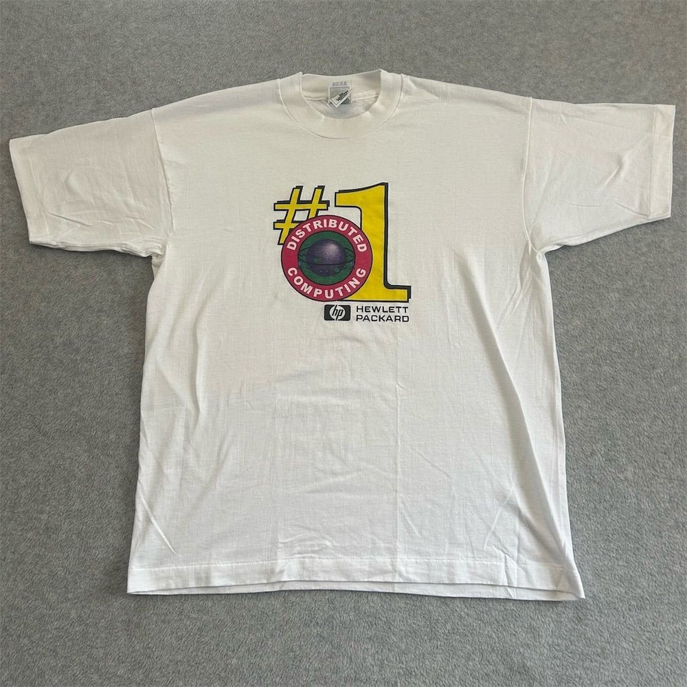 Vtg Hewlett Packard Shirt Mens Large White HP Computer Tech 90s Single Stitch
