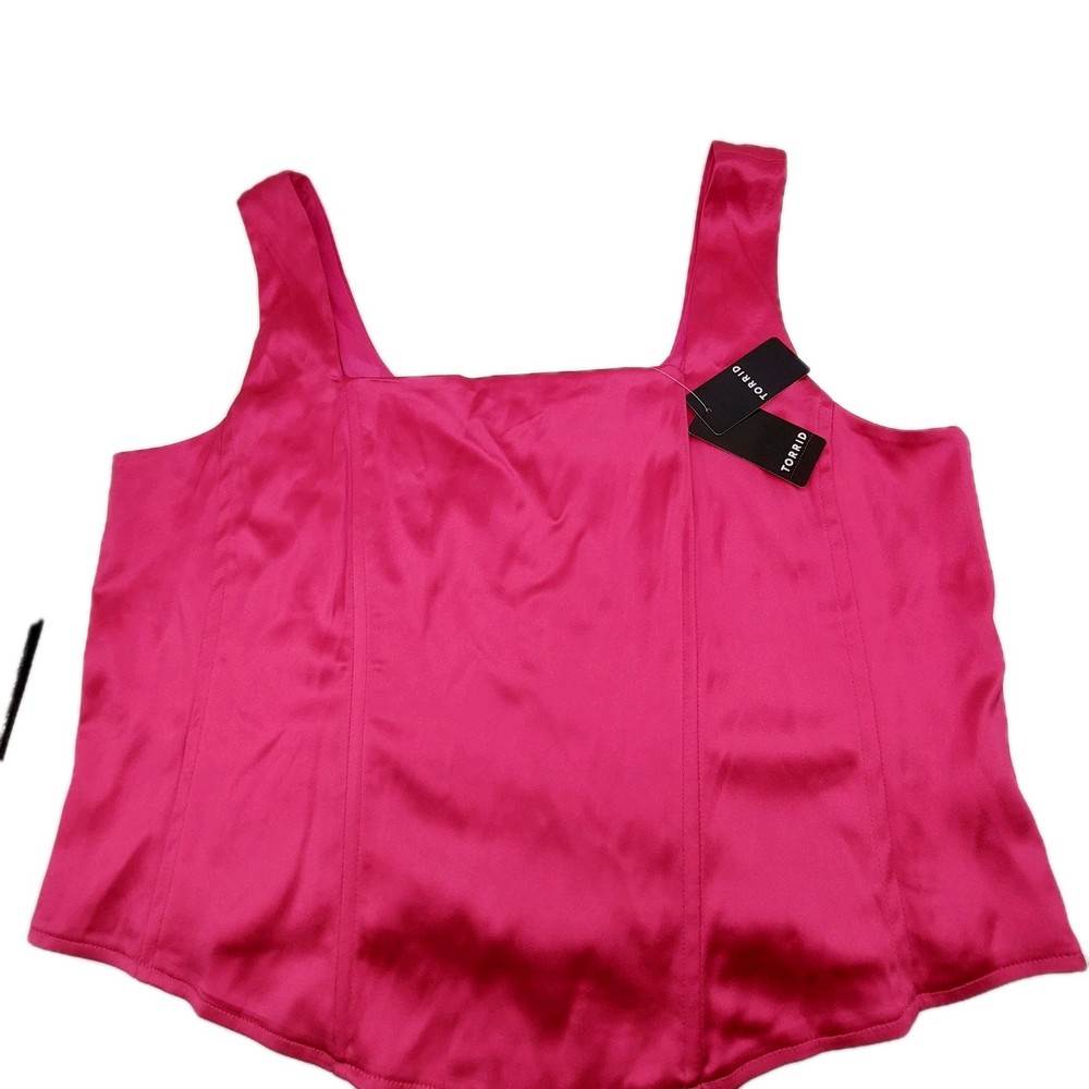Torrid Corset Size 2X Pink Peacock Satin Coquette Romantic Square Neck NWT top