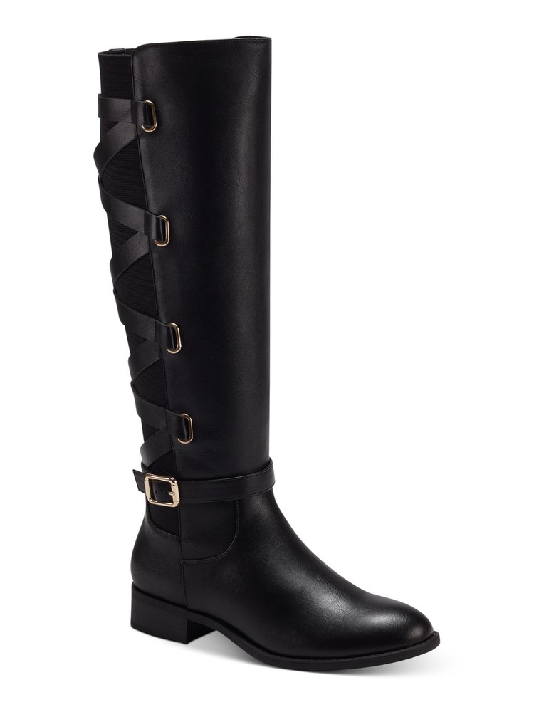 THALIA SODI Womens Black Goring Veronika Round Toe Block Heel Riding Boot 7 W