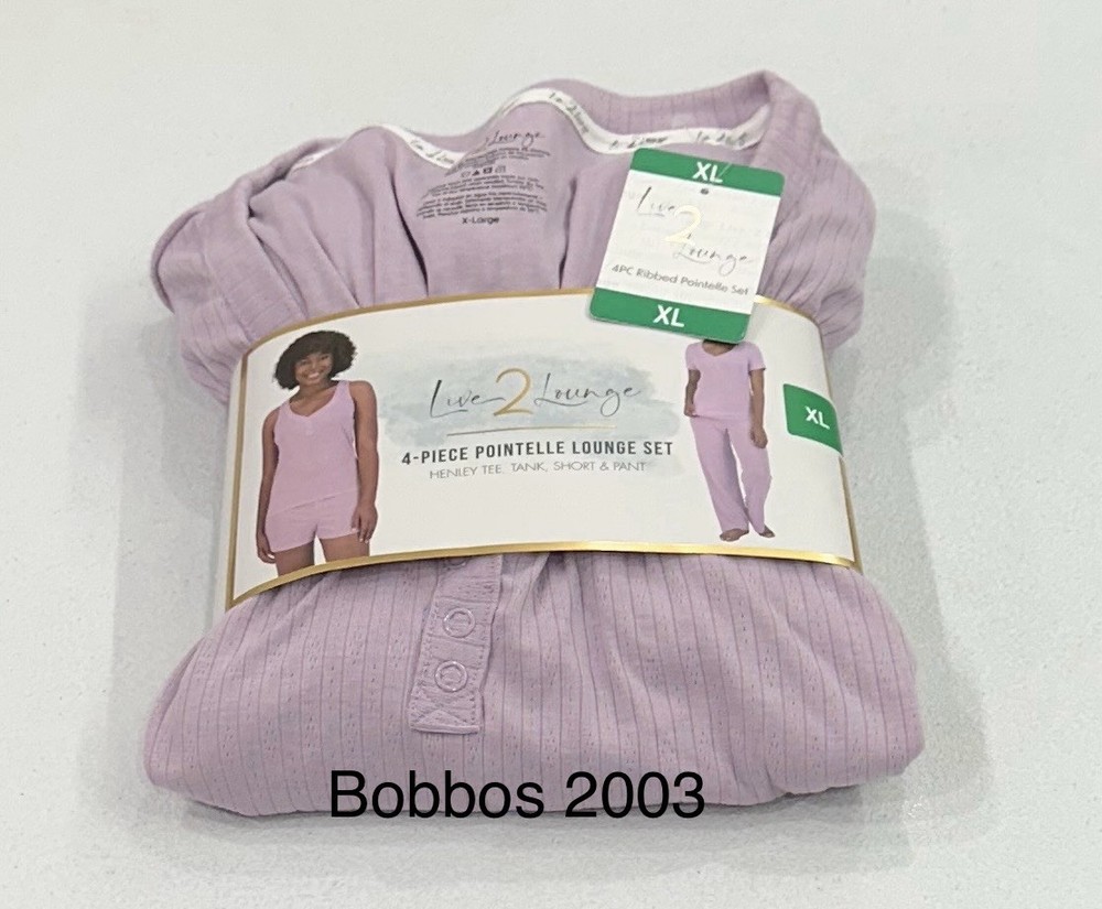 Live 2 Lounge Women’s 4-Piece Pointelle Lounge Set, Purple, Size XL