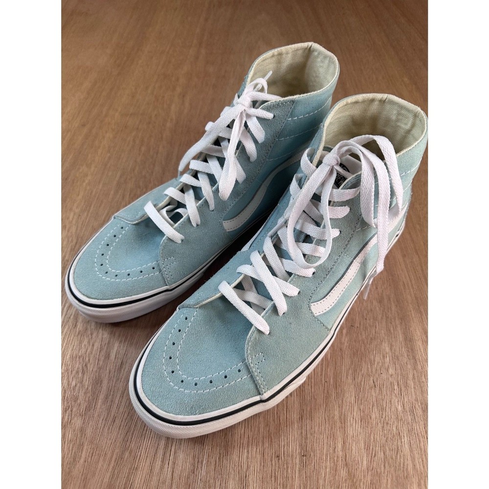 Vans Sk8-Hi Teal White Suede Canvas High Top Skate Shoes Men’s 11