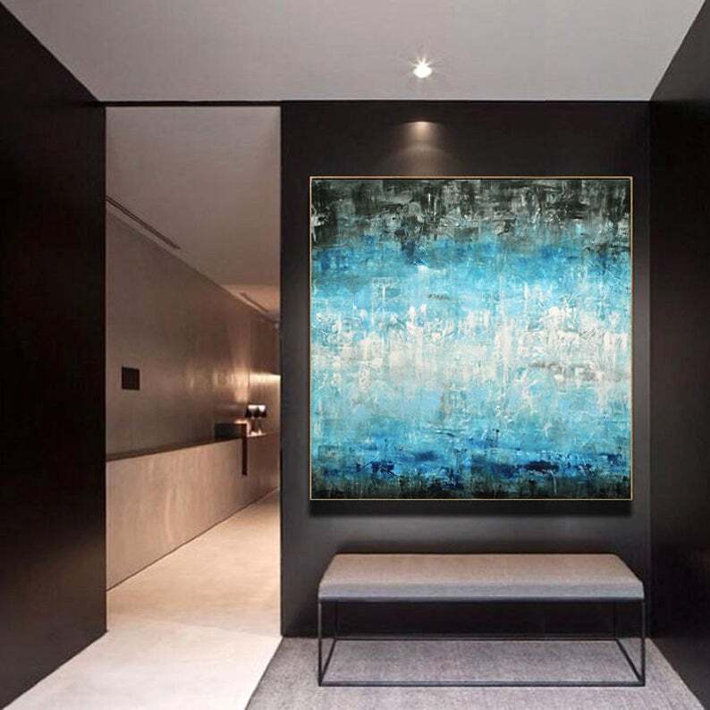 Blue Black Artwork Contemporary Oil Painting Wall Decor Abstract Hand Painted