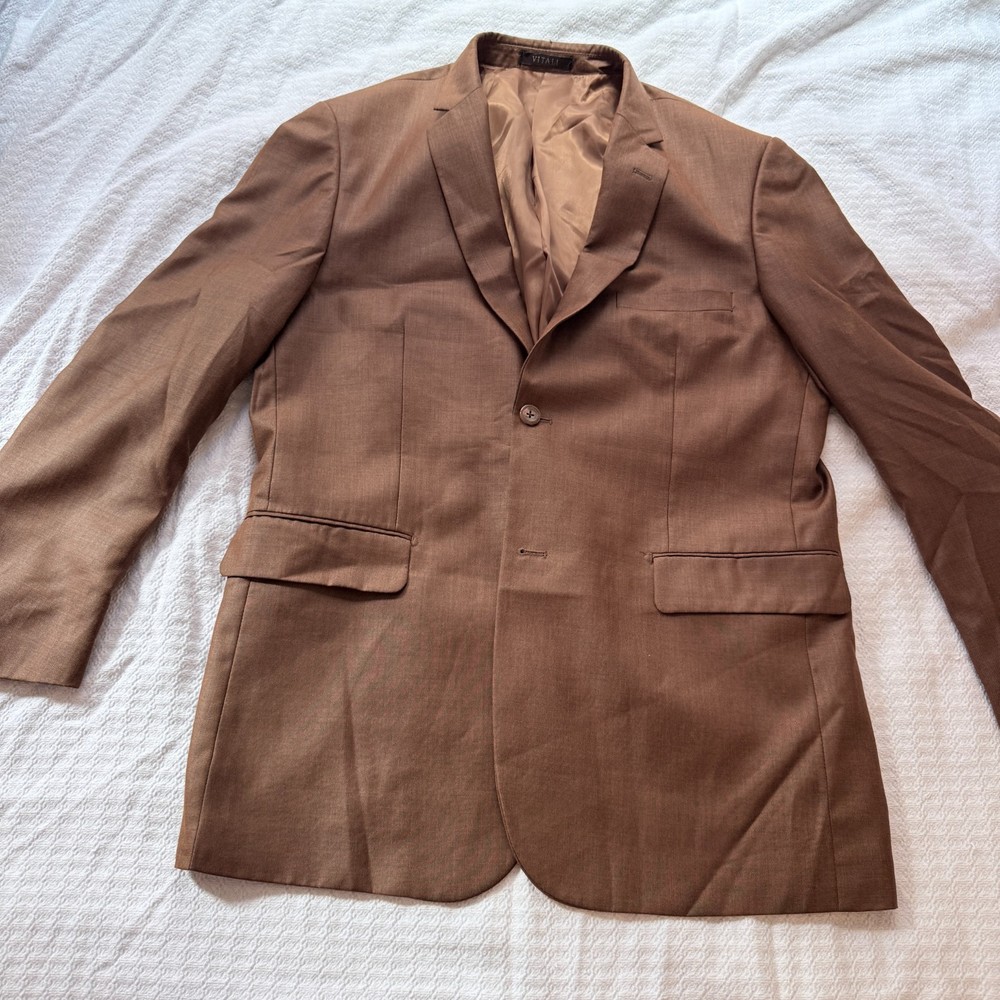 Vitali Men's 2-Piece Suit Size 44R W38 Rust Brown Pleated Cuffed Classic Mod 2B