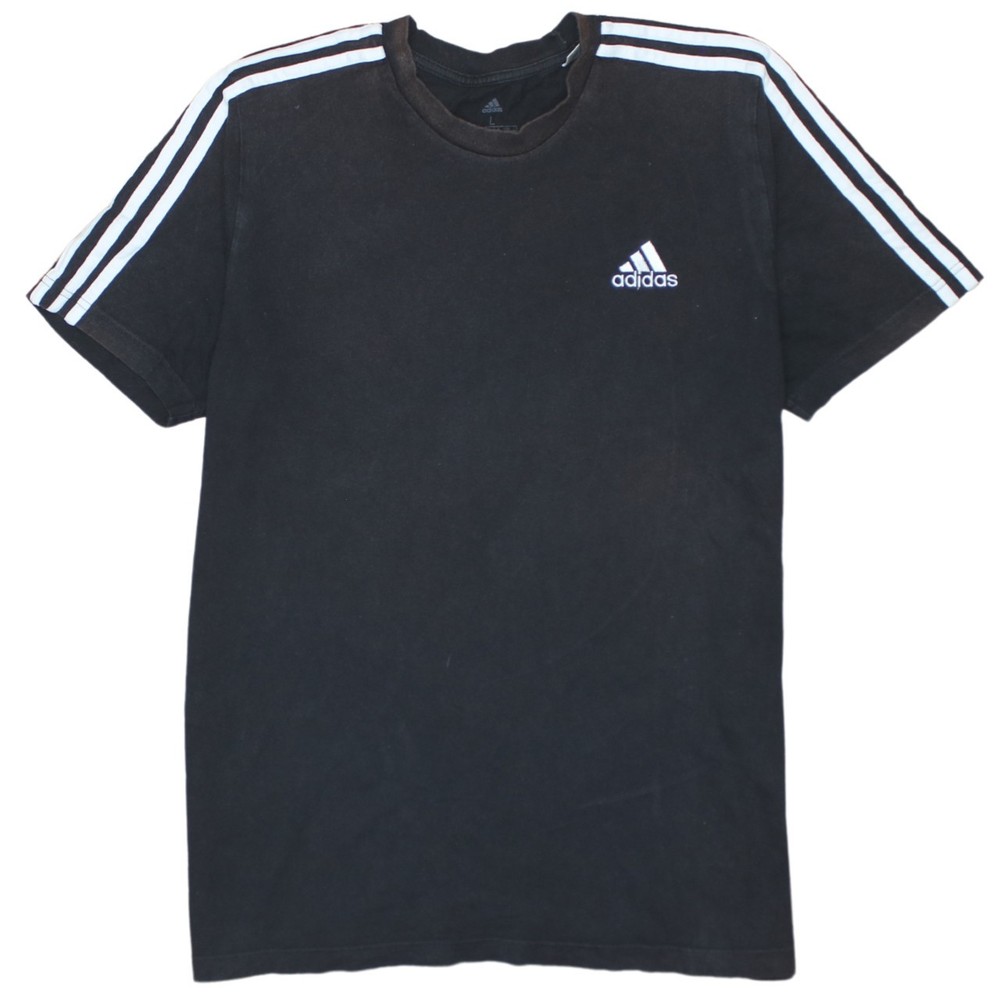 Adidas Mens T Shirt Black Striped Sleeve Performance Tee Printed Logo Sports L