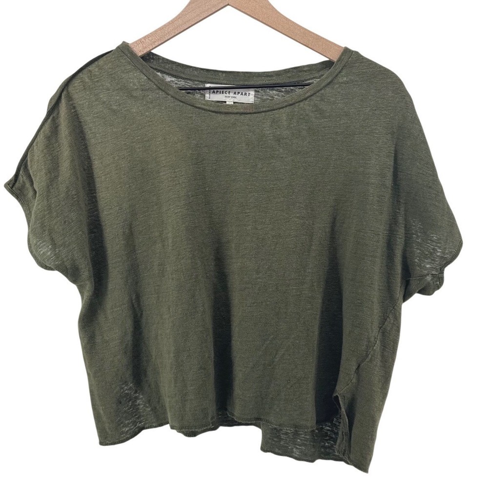 Apiece Apart Linen Knit Boxy Tee Women S Olive Green Cropped Relaxed Minimalist