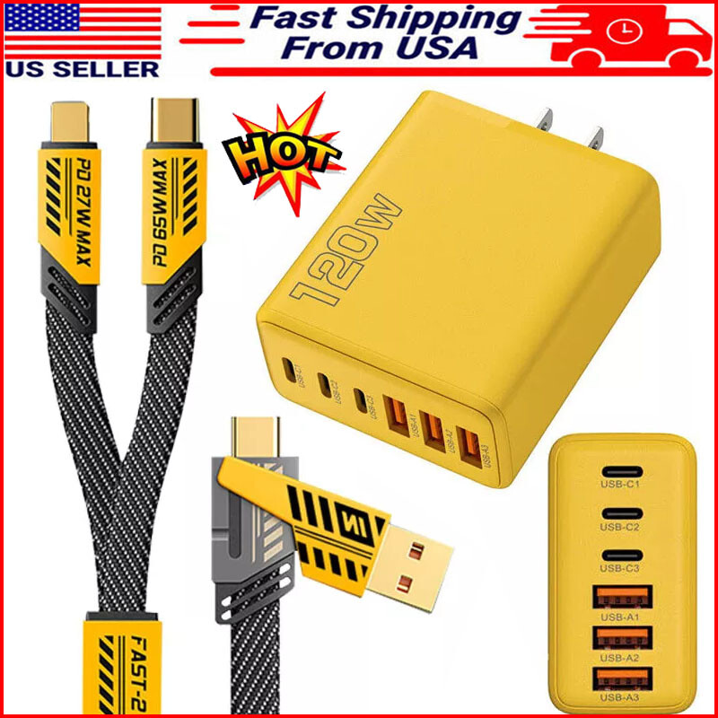 120W Fast 4-in-1 Type C Charger with 65W Cable for Samsung S22-S25 Ultra