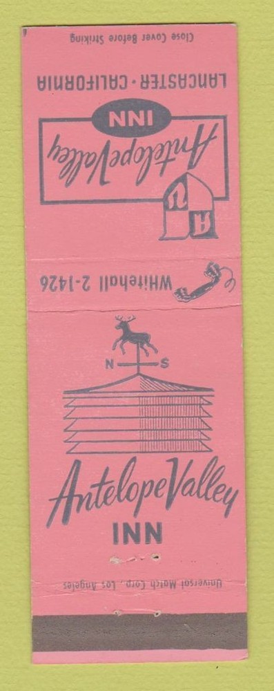 Matchbook Cover - Antelope Valley Inn Lancaster CA