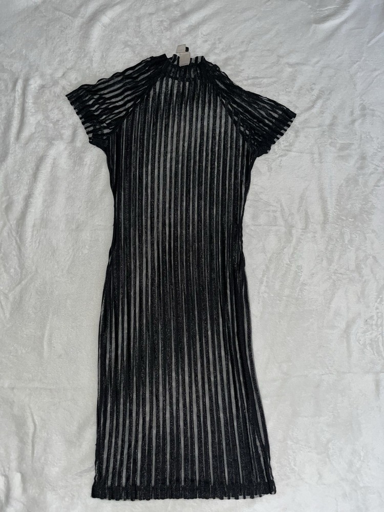 Fashion Nova Total Illusion Midi Dress - Black Mesh Striped Women’s Small