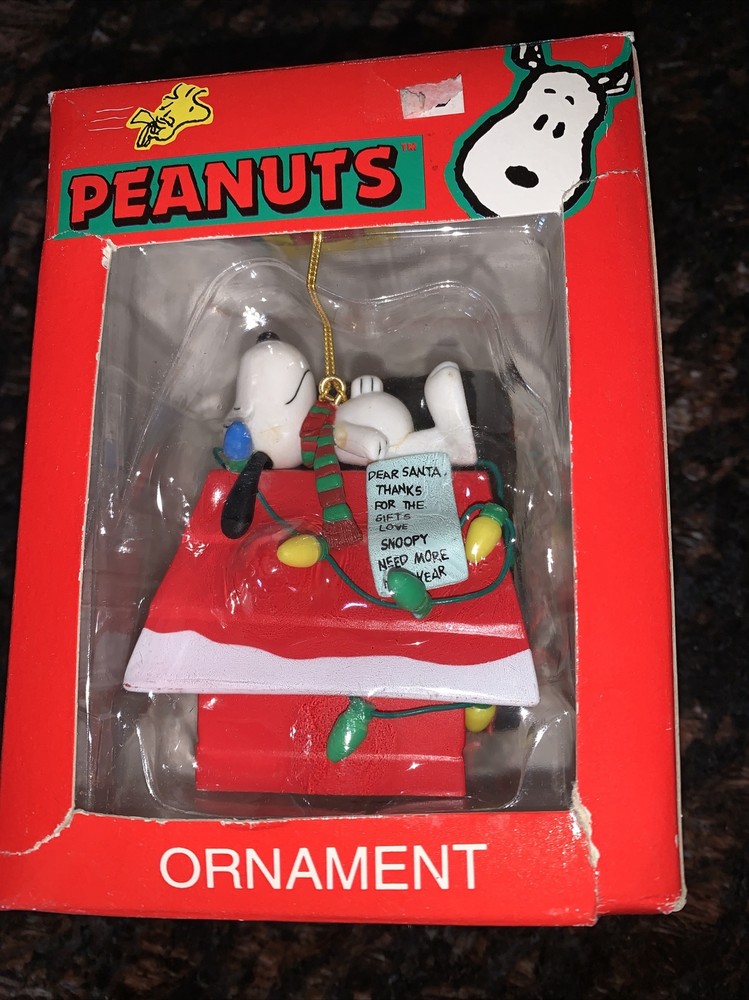 Kurt Adler Peanuts Snoopy Sleeping on Dog House Christmas Ornament Letter Santa