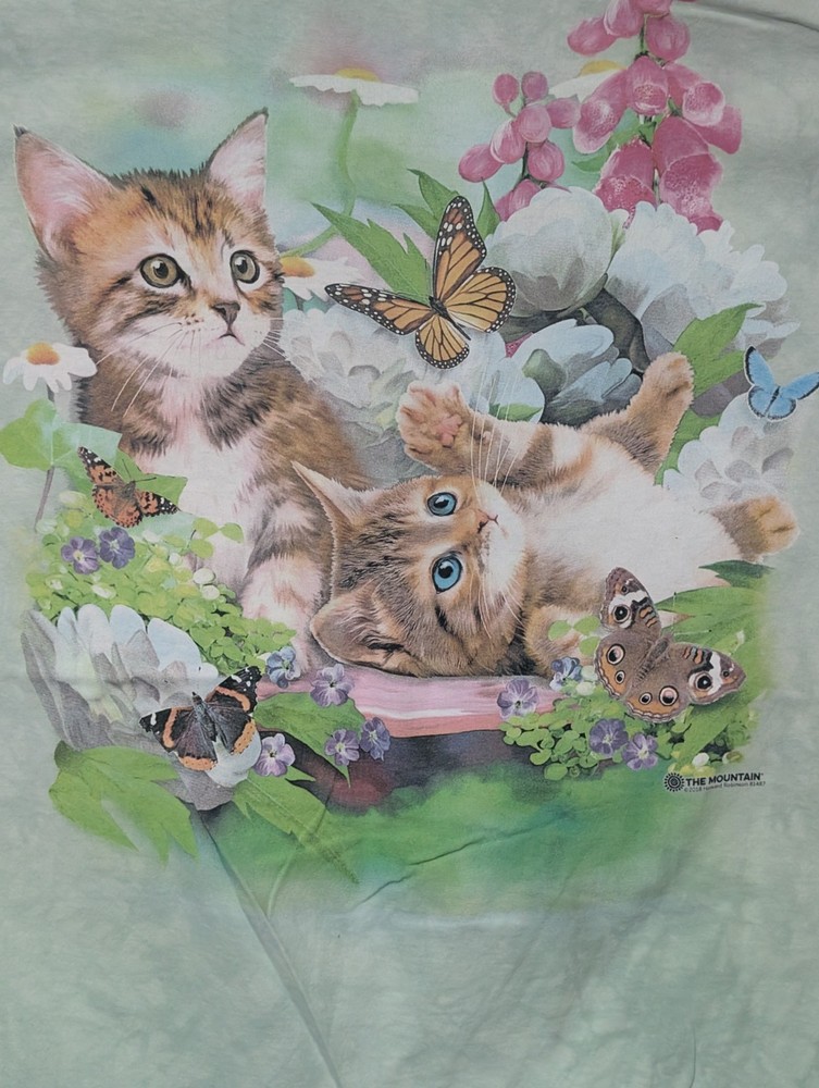 3D Tees By The Mountain Men's T-shirt Green Kittens & Butterflies 2XL #6433