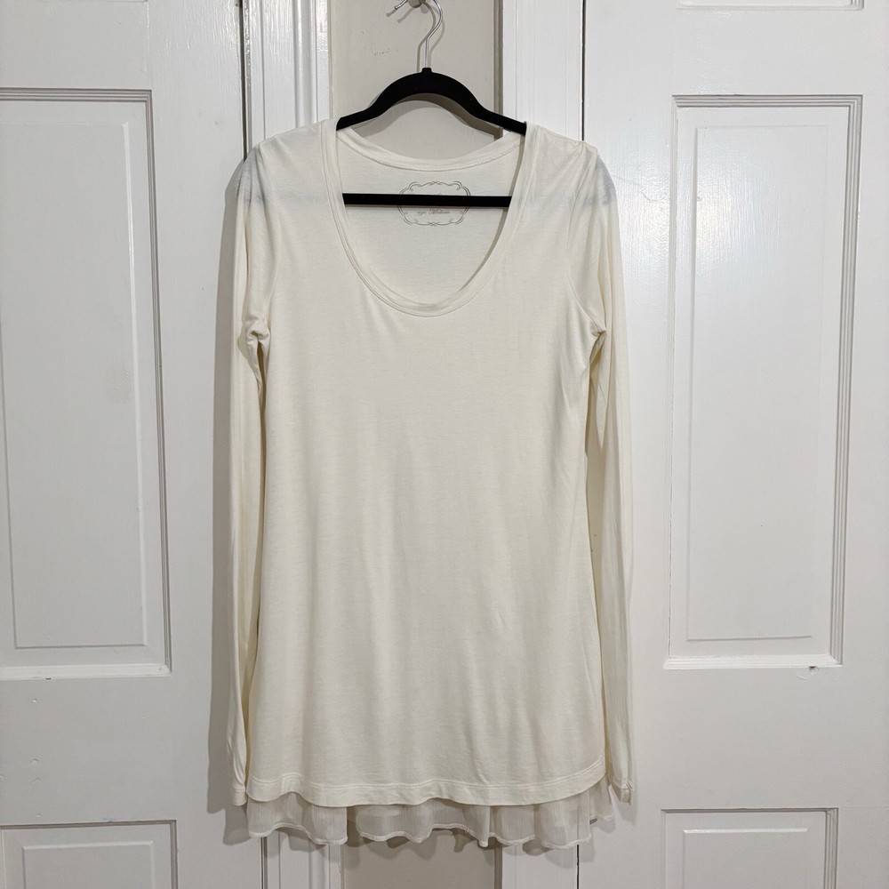 Peruvian Connection Eloise Ivory Cream Tunic with Skirted Hem and Long Sleeves Size Medium