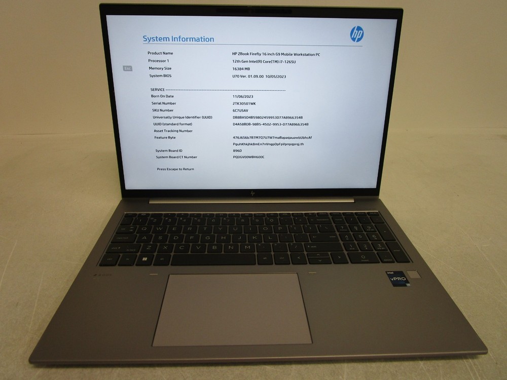 HP ZBook Firefly 16 inch G9 Core i7-1265U 4.15GHz 16 GB RAM No HD No Pwr Adapter