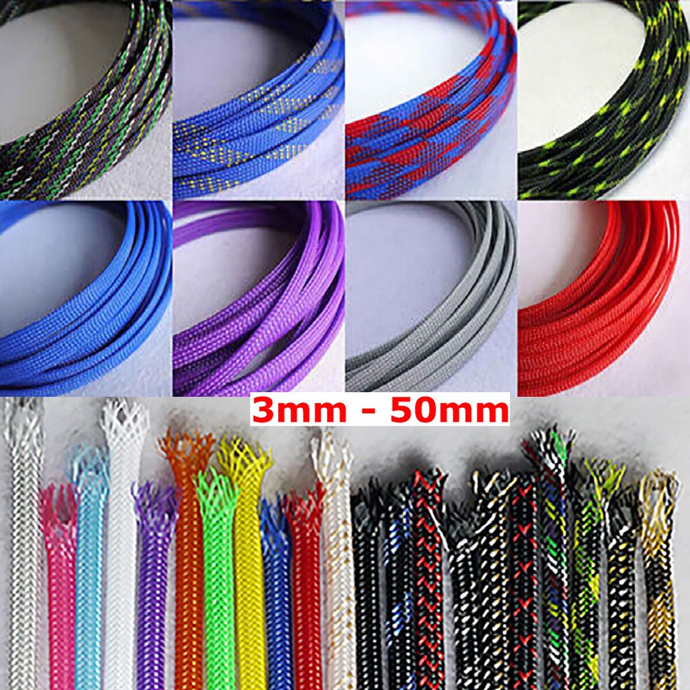 3mm-50mm PET Expandable Braided Sleeving Wire Cable Harness Sheathing All Colors