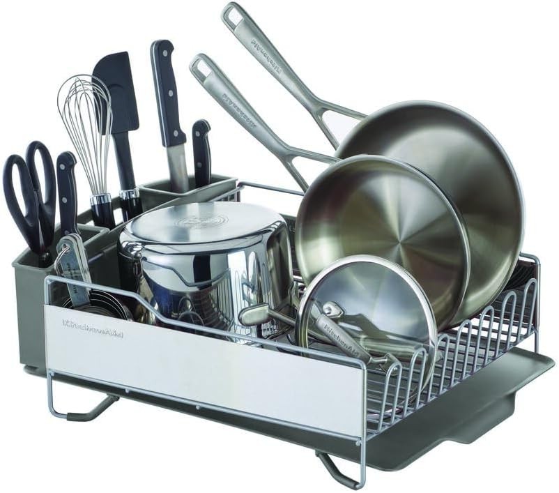 Large Capacity Full Size Rust Resistant Dish Rack with Angled Drain Board