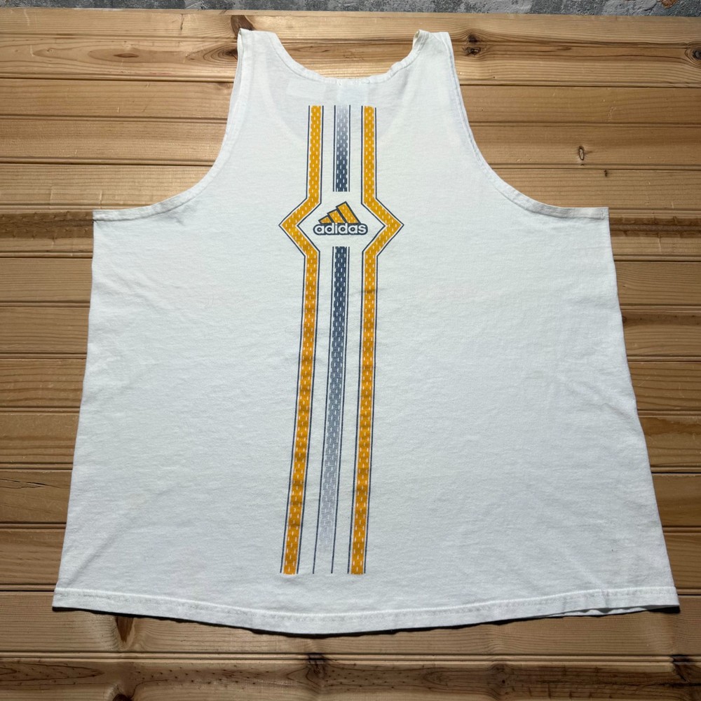 Vintage 90s Adidas Vertical Stripe Gym Training Workout Graphic Tank Top USA XL