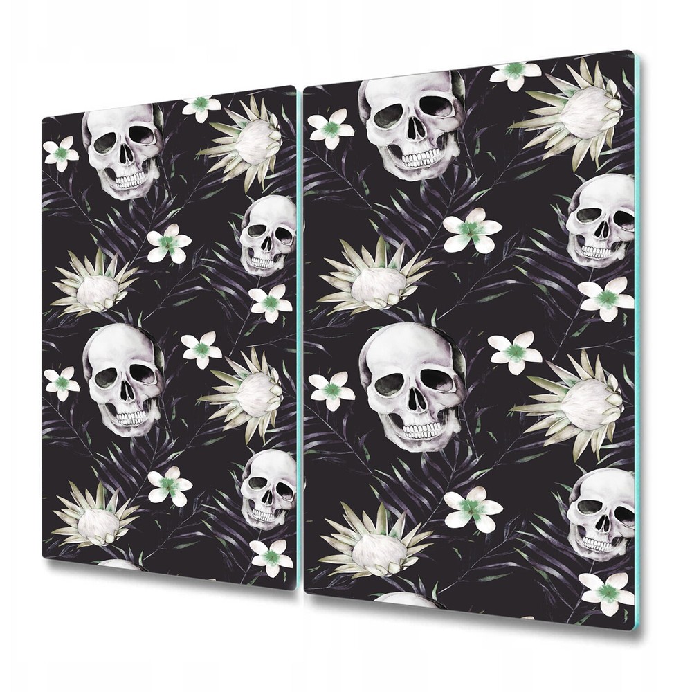 Glass Chopping Board Skulls With Flowers Modern Floral Composition 2x30x52