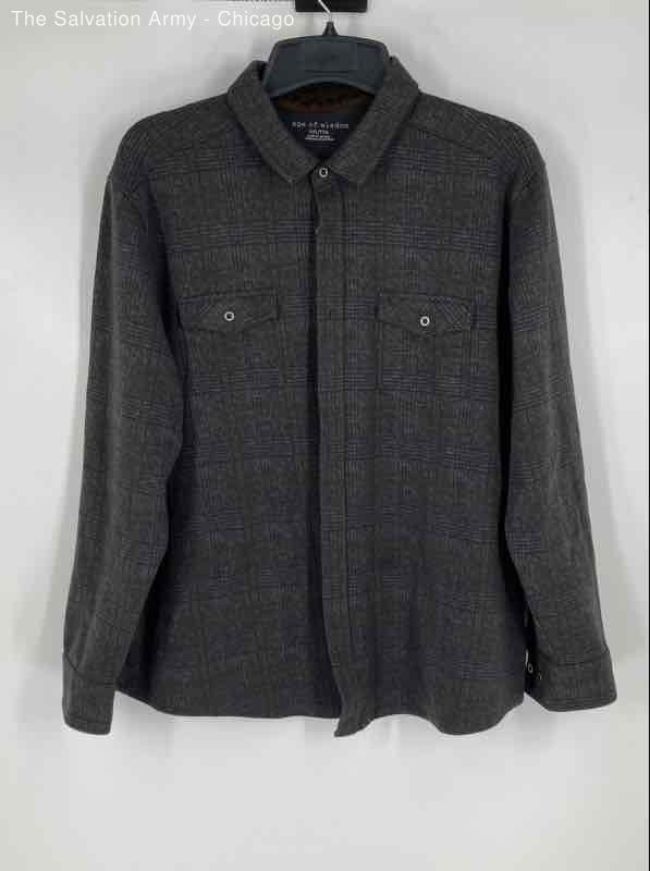 Age Of Wisdom Mens Gray Plaid Cotton Blend Long Sleeve Button-Up Shirt Size 2XL