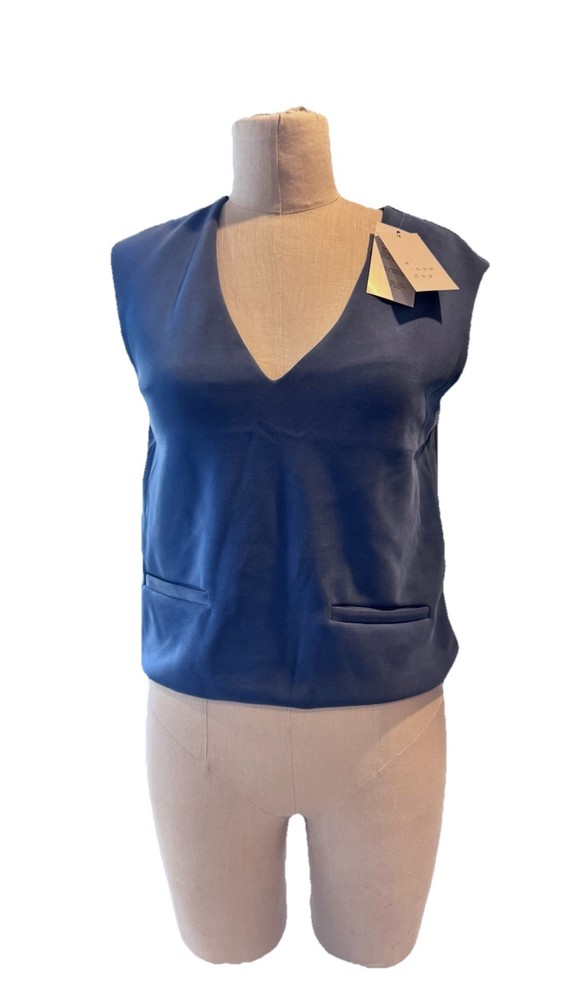 A New Day Blue V-Neck Sleeveless Solid Pullover Top Women's Size XS