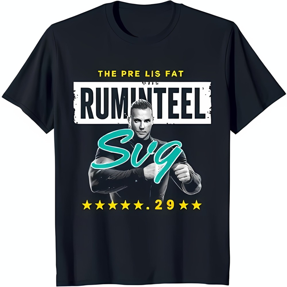 Black T-Shirt with Serious Man in Fighting Stance 'THE PRE LIS FAT' Graphic