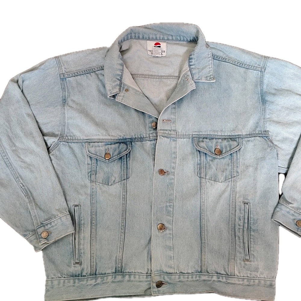 Vintage 90s Pepsi Jean Jacket Denim Blue Trucker Light Wash Size XL