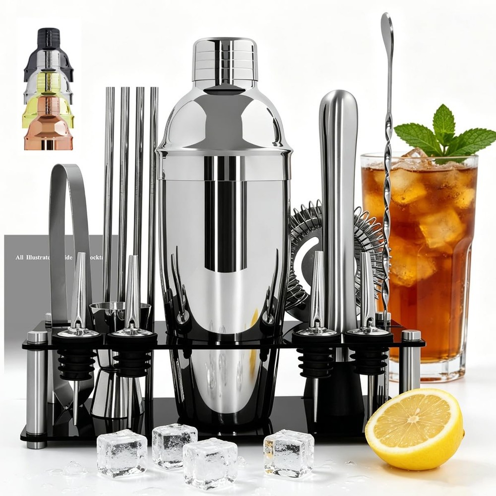 14-Piece Cocktail Shaker Set with Stand, Bartender Kit, 25oz Shakers, Bar Set...