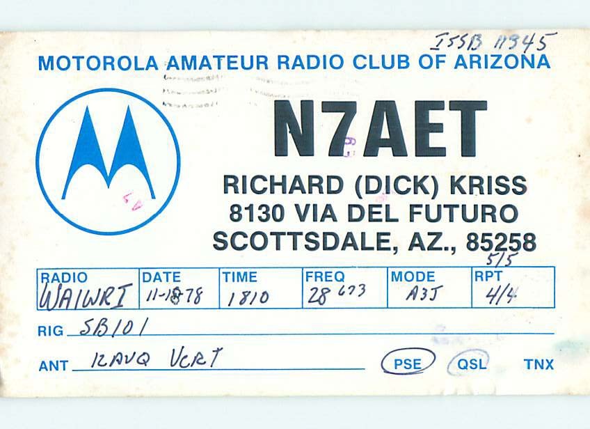 Pre-1980 RADIO CARD - CB HAM OR QSL Scottsdale Arizona AZ AH2579