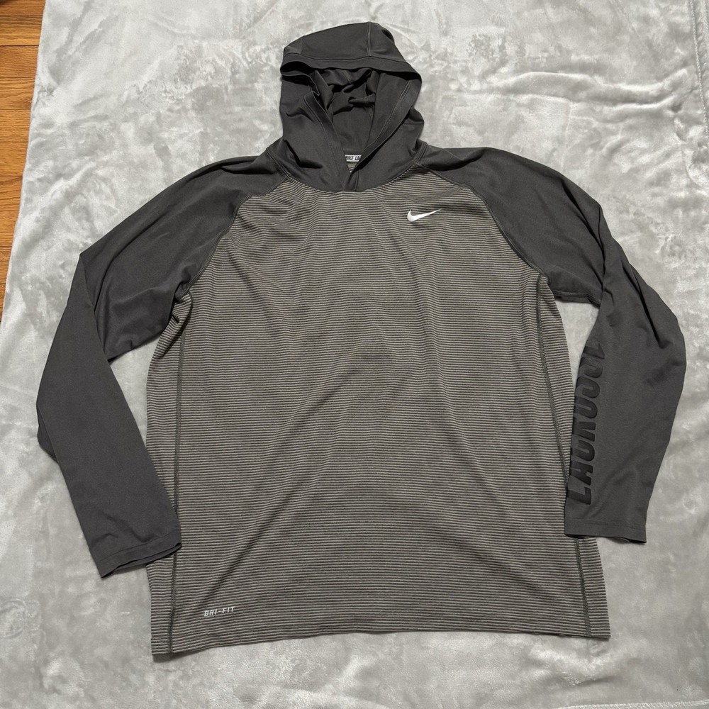 Nike Mens Dri-Fit Lacrosse Striped Raglan Hooded Pullover Lightweight Sz XL