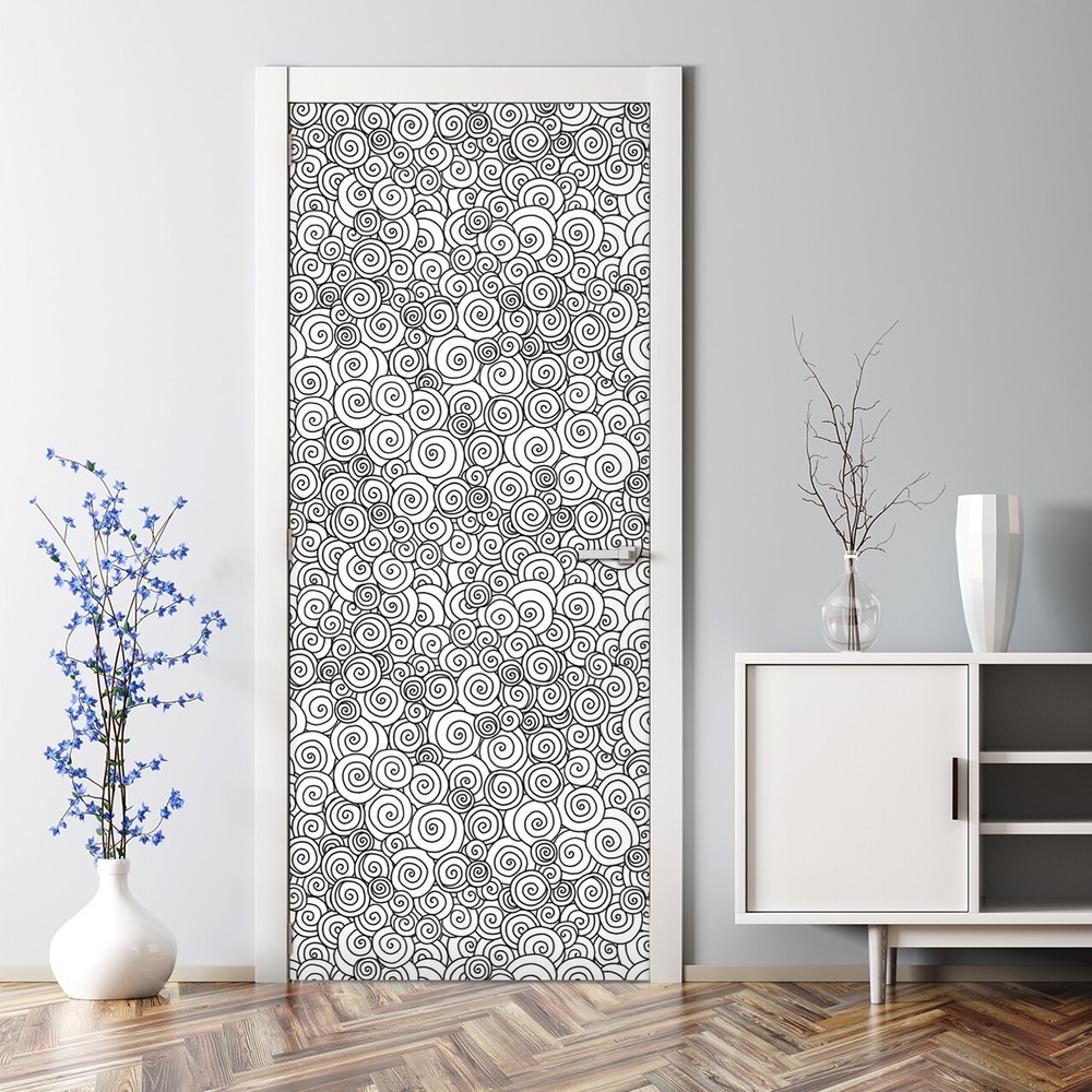 Swirl Black and White pattern Adhesive Door sticker Self Adhesive Modern Pattern