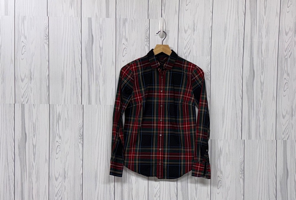 J Crew plaid shirt womens size 0 perfect button up long sleeve red cotton