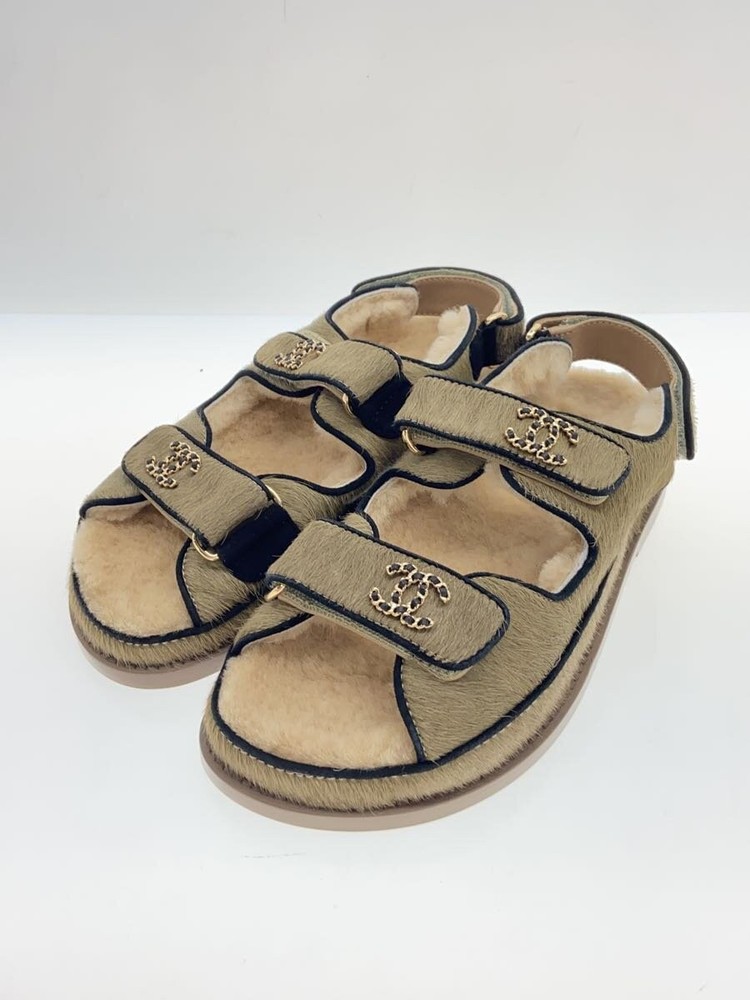 CHANEL Shearling Dad Sandals G35927 EU 37 Beige Haarco Preowned