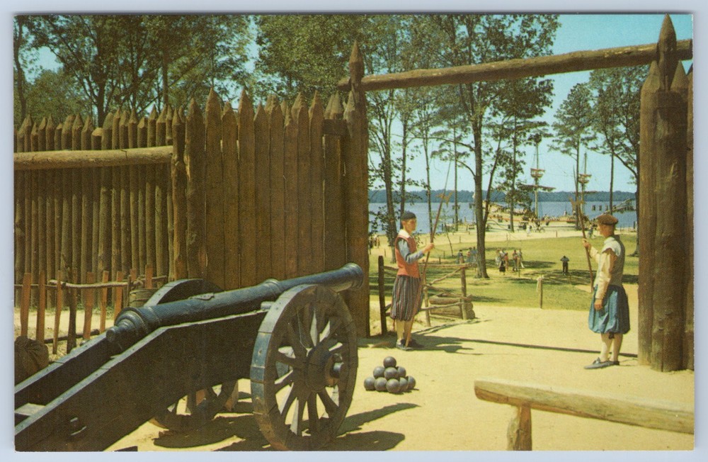 Virginia Jamestown Festival Park James Fort Ships Cannon Chrome Postcard