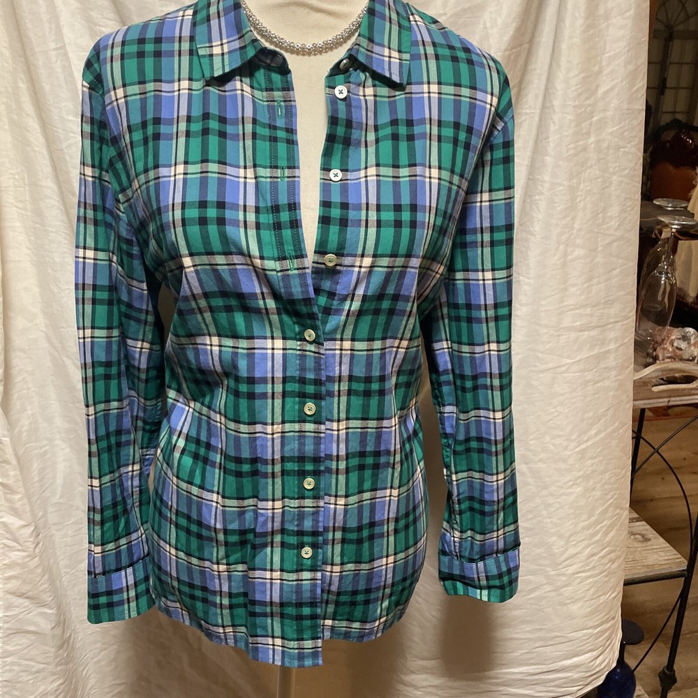 talbots Women Plaid Shirt Size Cop Long Sleeves