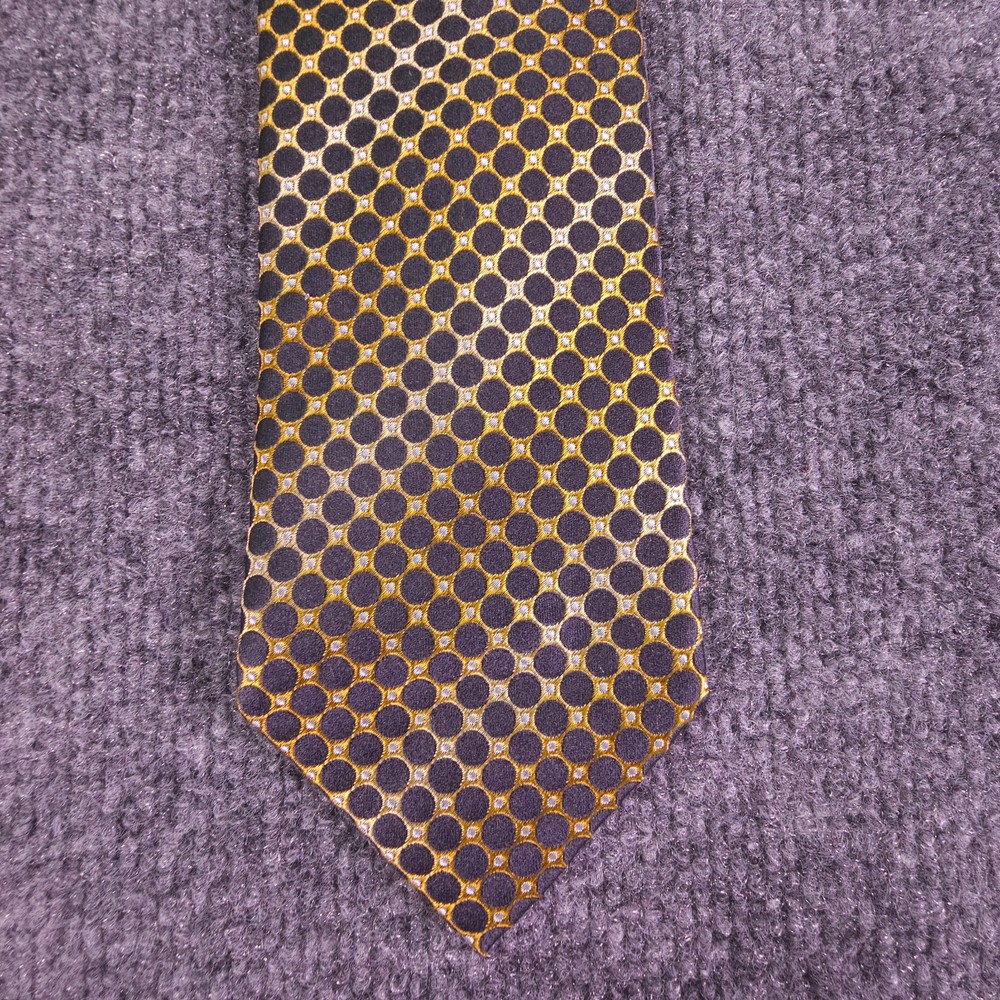 Geoffrey Beene Tie Handmade 100% Silk Orange Black Circles Geometric