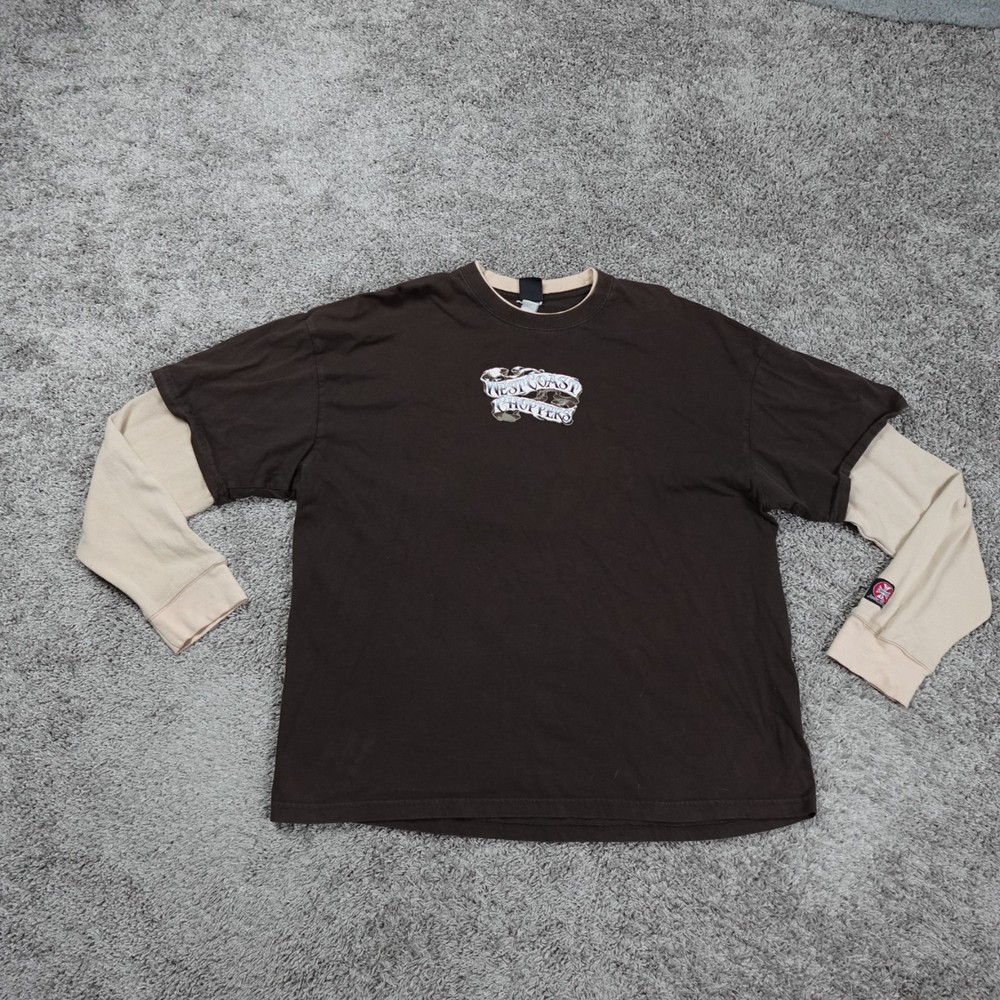 Vintage West Coast Choppers Shirt Men XL Brown Double Side Layer Thermal Tee Y2K