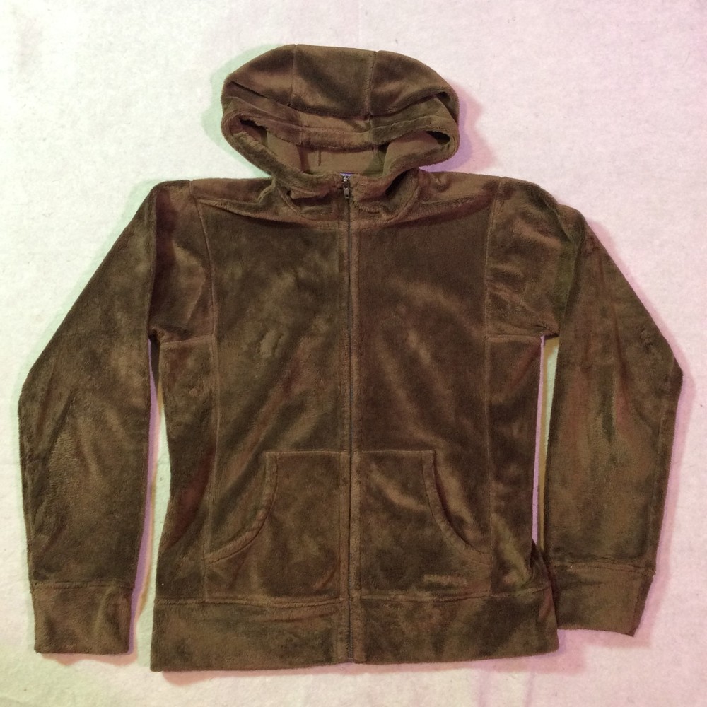Patagonia Plush Synchilla Hoodie Jacket Sz M Brown Full Zip Fleece Lined Pockets