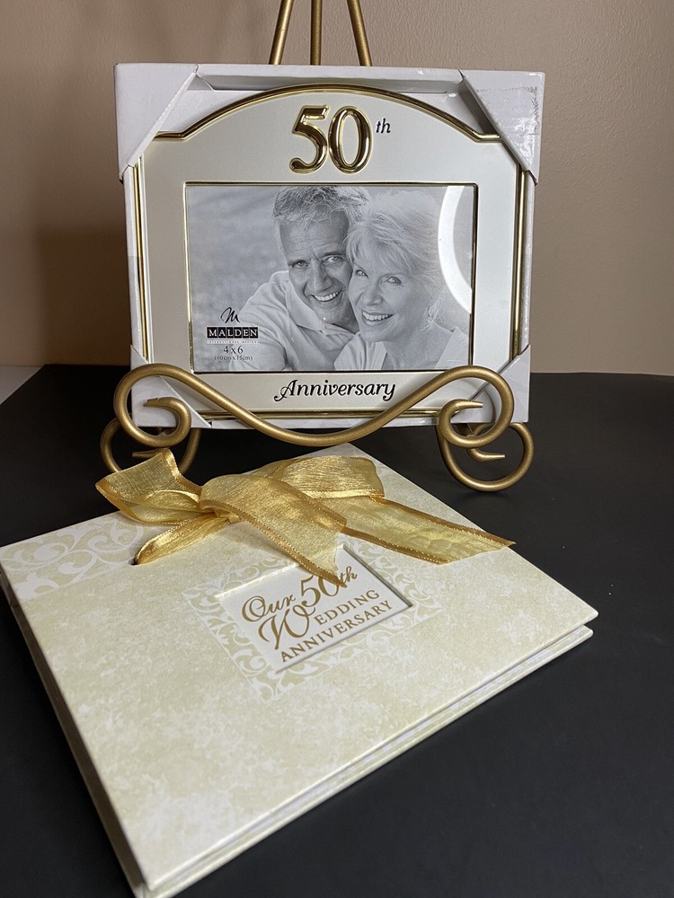 White 50th Anniversary Gift Set Frame 4 x 6 Malden Intl & Photo Album
