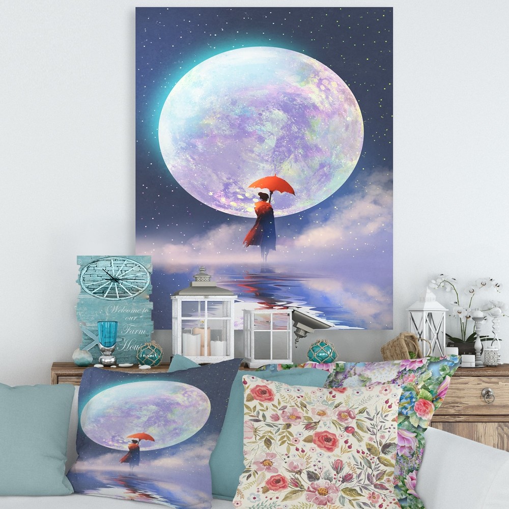 Woman With Umbrella Standing On Water Digital Art Print